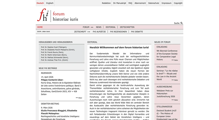 Screenshot forum historiae iuris - FHI - Online Journal der Rechtsgeschichte